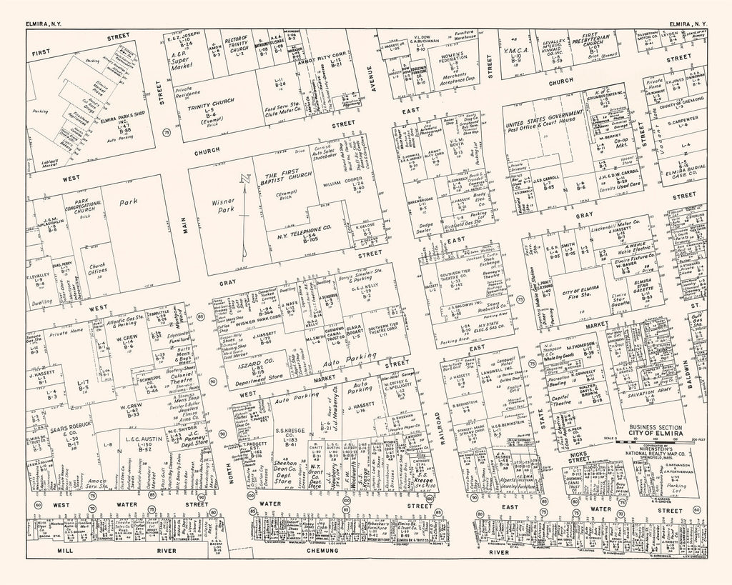 Vintage Map of Elmira, NJ Business Section 1947