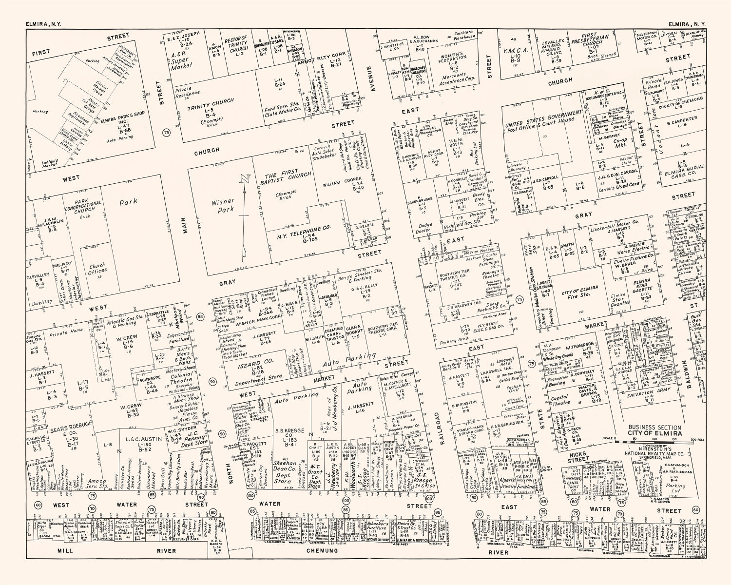 Vintage Map of Elmira, NJ Business Section 1947