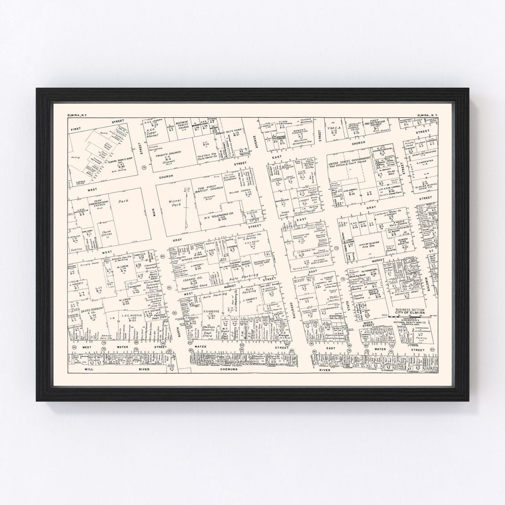 Vintage Map of Elmira, NJ Business Section 1947