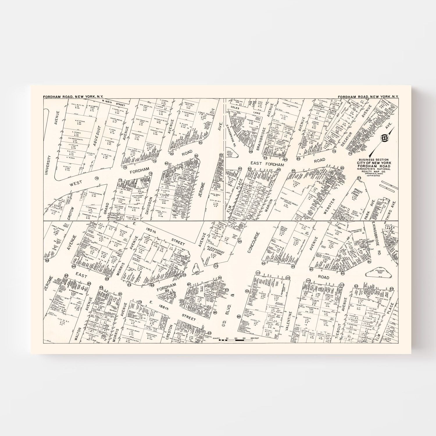 Vintage Map of New York City, NY Business Section 1947