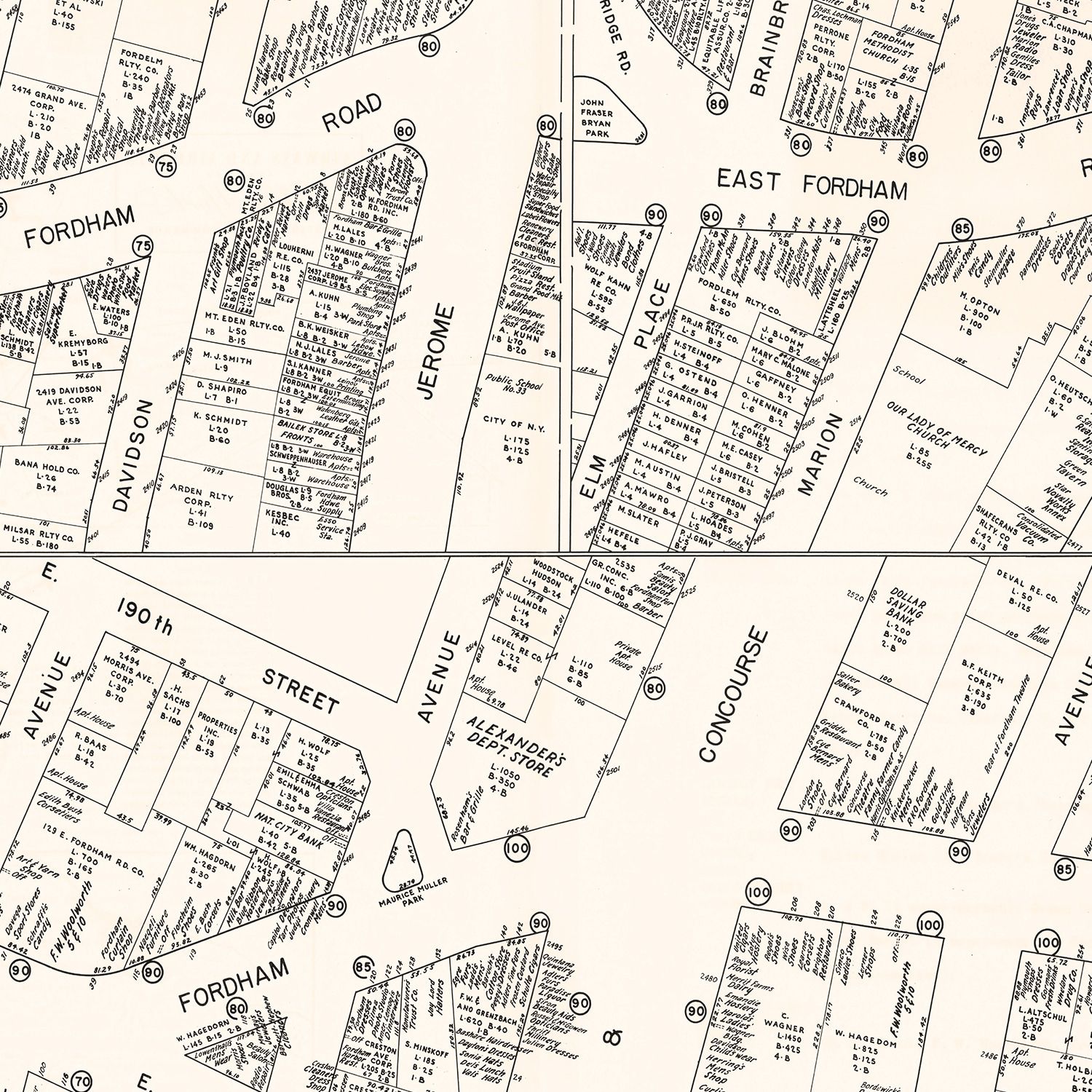 Vintage Map of New York City, NY Business Section 1947