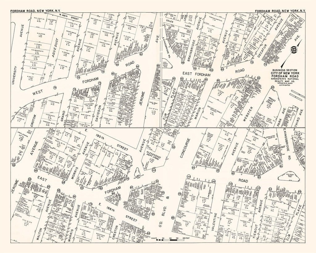 Vintage Map of New York City, NY Business Section 1947