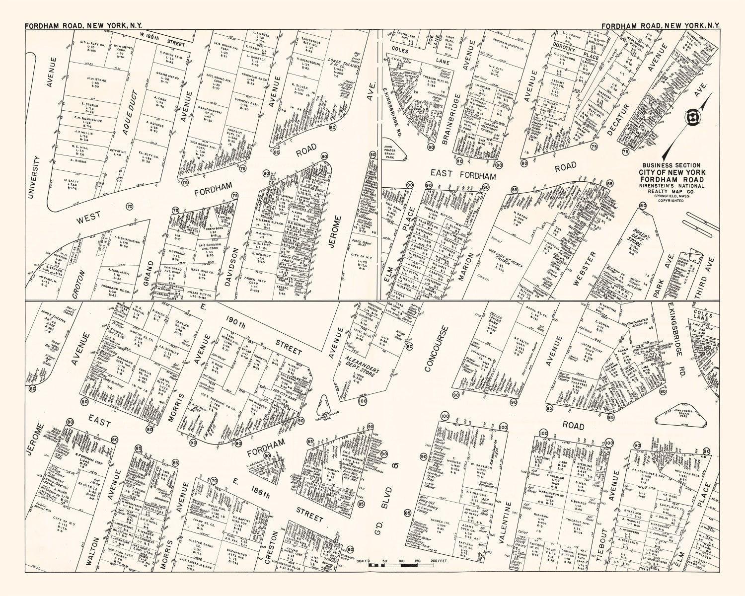 Vintage Map of New York City, NY Business Section 1947