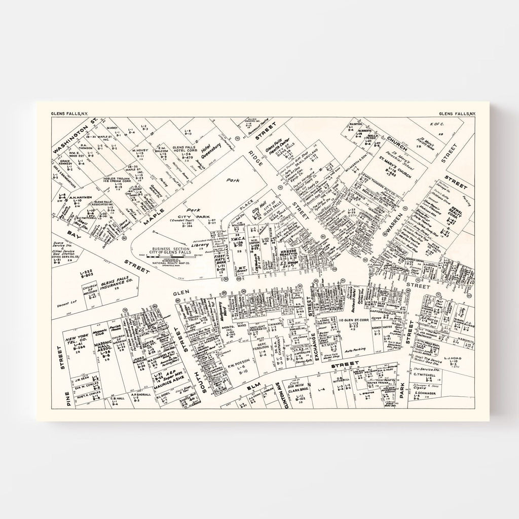 Vintage Map of Glens Falls, NY Business Section 1947