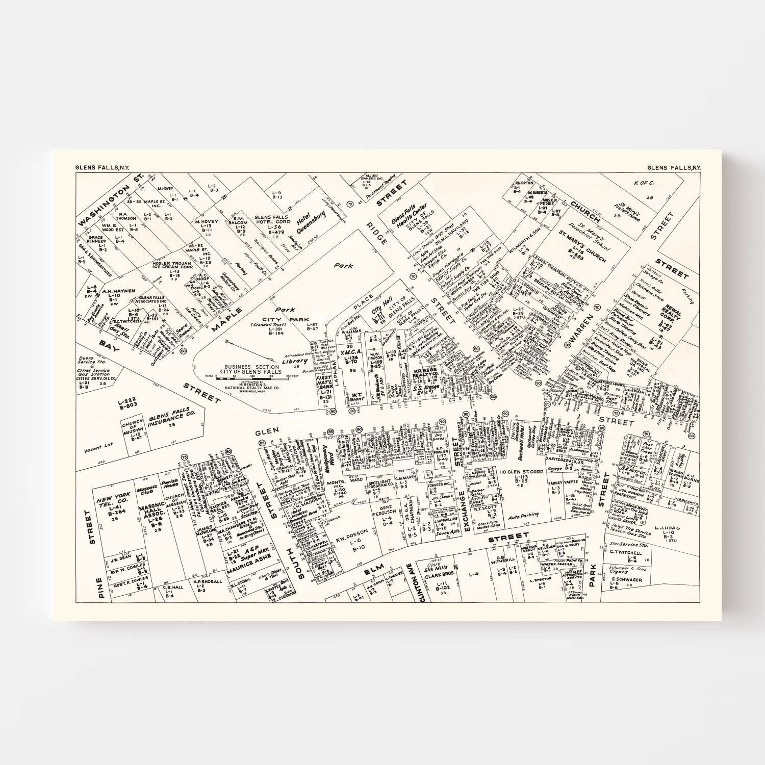 Vintage Map of Glens Falls, NY Business Section 1947