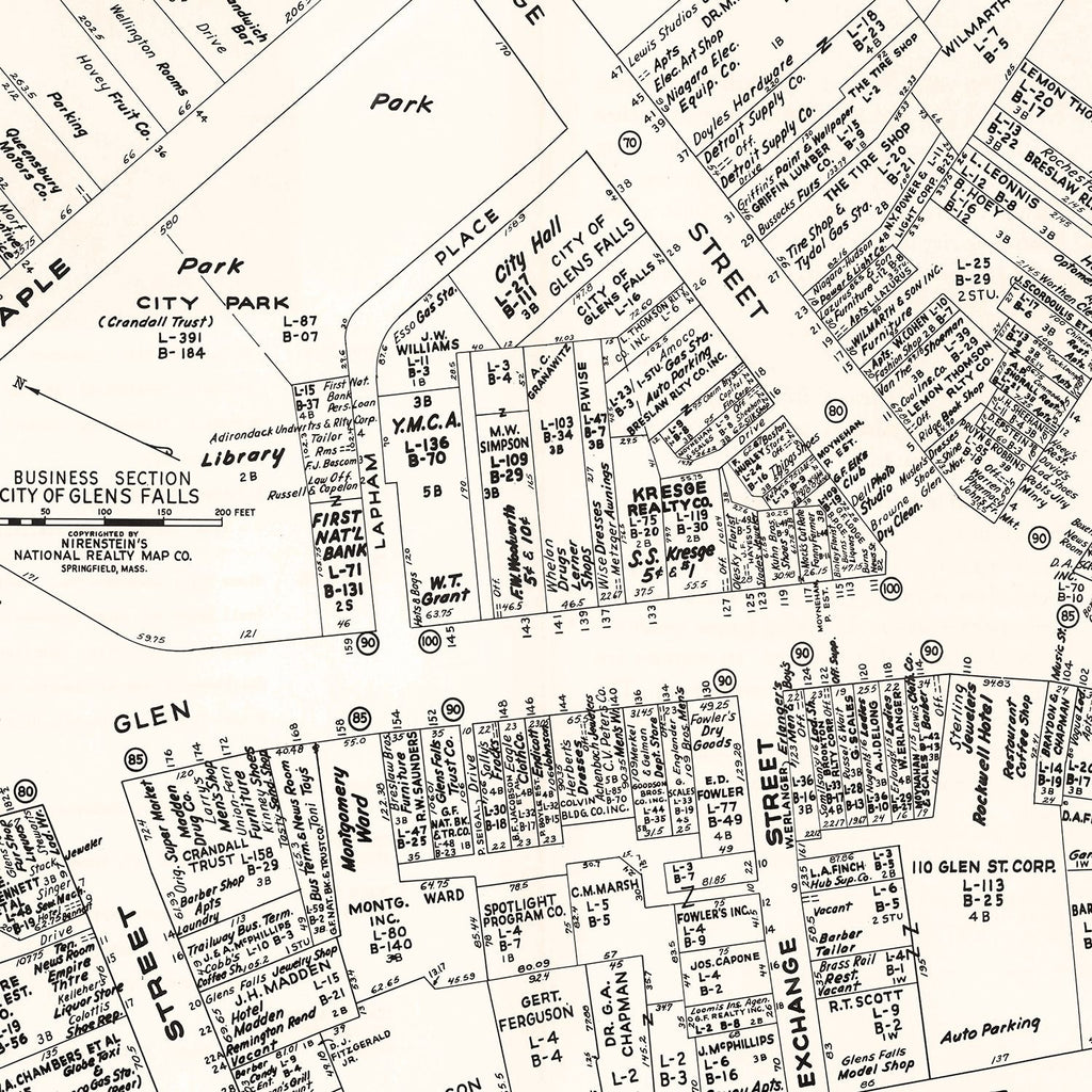 Vintage Map of Glens Falls, NY Business Section 1947