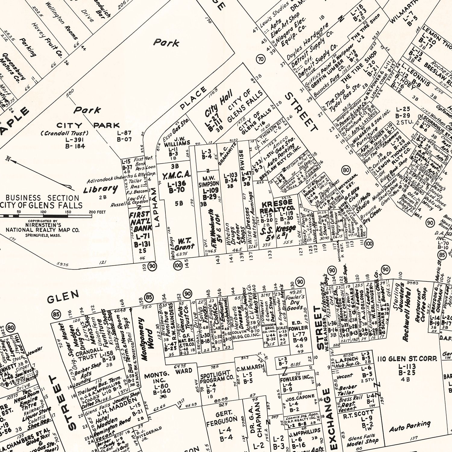 Vintage Map of Glens Falls, NY Business Section 1947