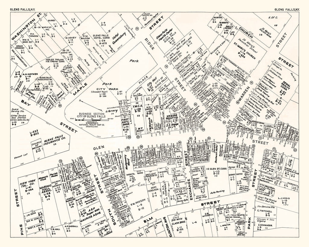 Vintage Map of Glens Falls, NY Business Section 1947