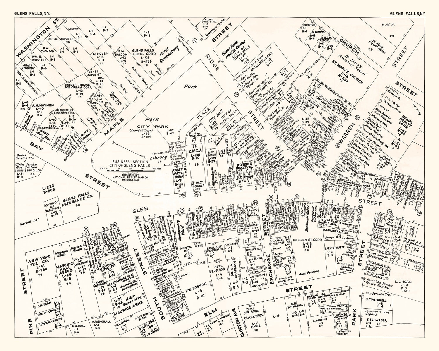 Vintage Map of Glens Falls, NY Business Section 1947