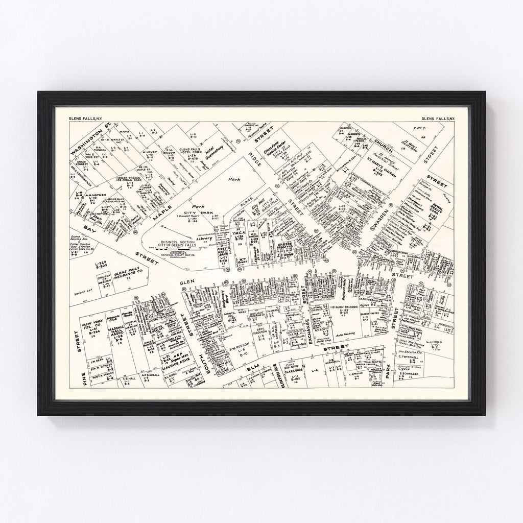 Vintage Map of Glens Falls, NY Business Section 1947