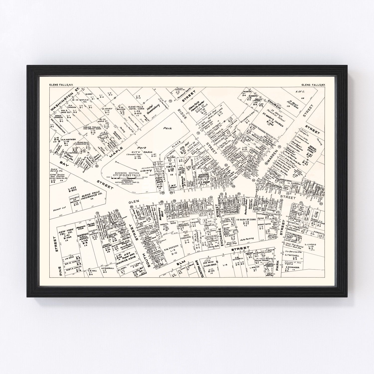 Vintage Map of Glens Falls, NY Business Section 1947