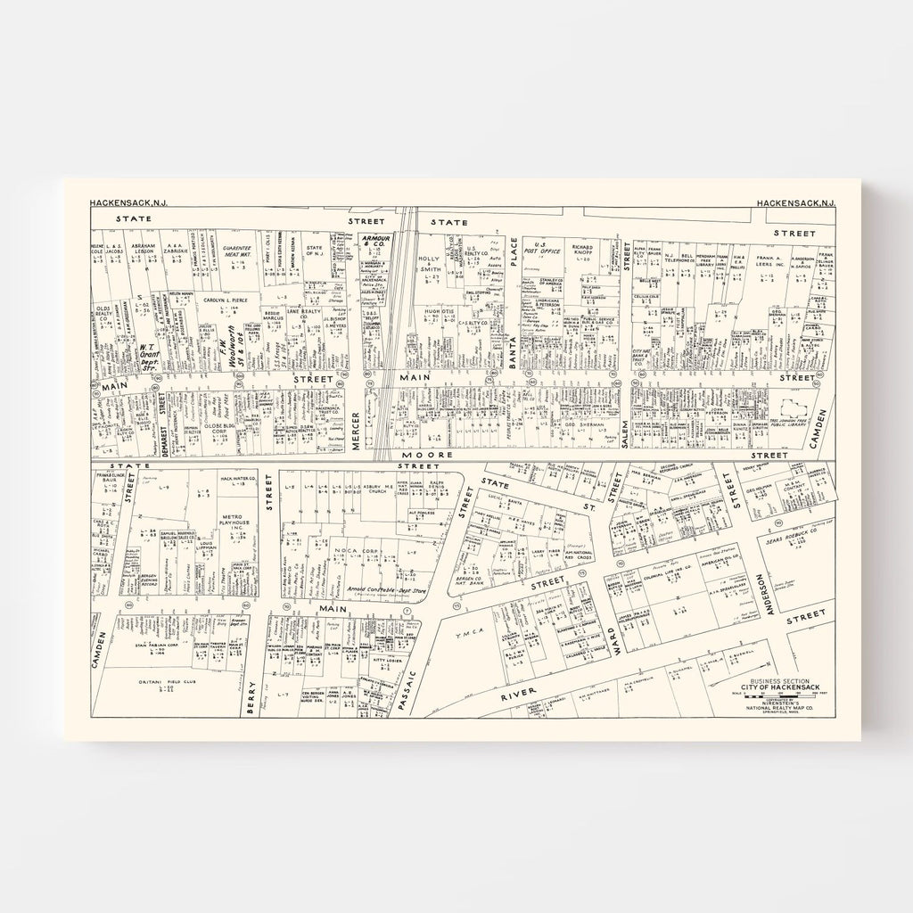 Vintage Map of Hackensack, NJ Business Section 1947
