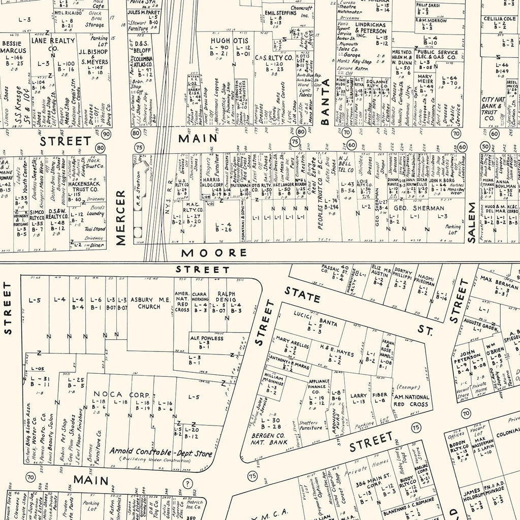 Vintage Map of Hackensack, NJ Business Section 1947