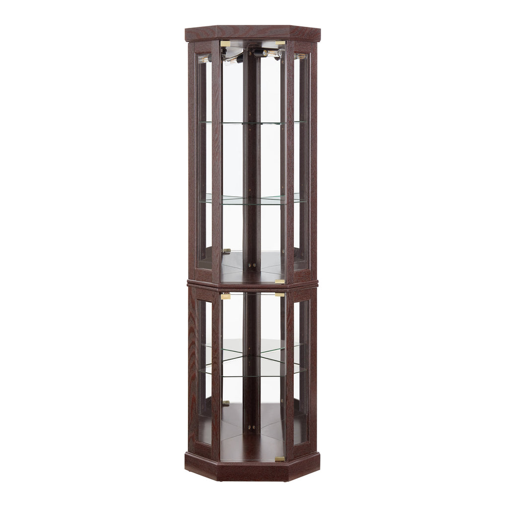 Lighted Corner Curio Cabinet - Display Case for Living Room, Antique Collectibles, Wine & Bar Glass Storage - Elegant Corner Design with Lights Included-Dark Cherry