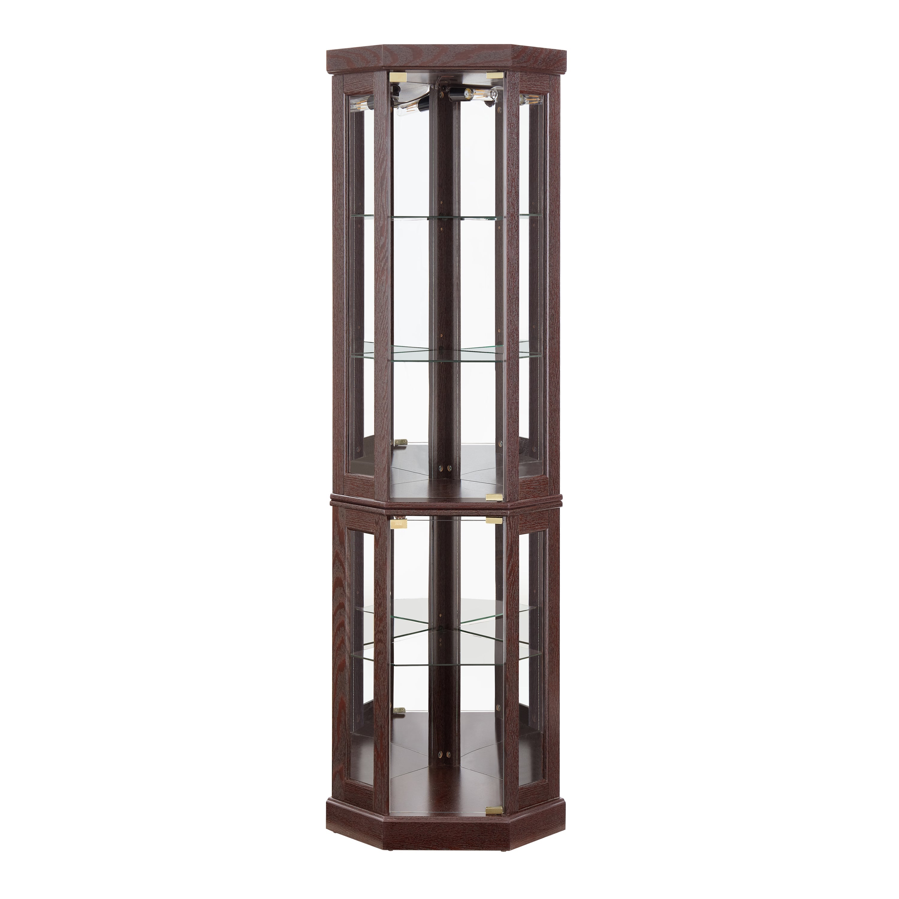 Lighted Corner Curio Cabinet - Display Case for Living Room, Antique Collectibles, Wine & Bar Glass Storage - Elegant Corner Design with Lights Included-Dark Cherry
