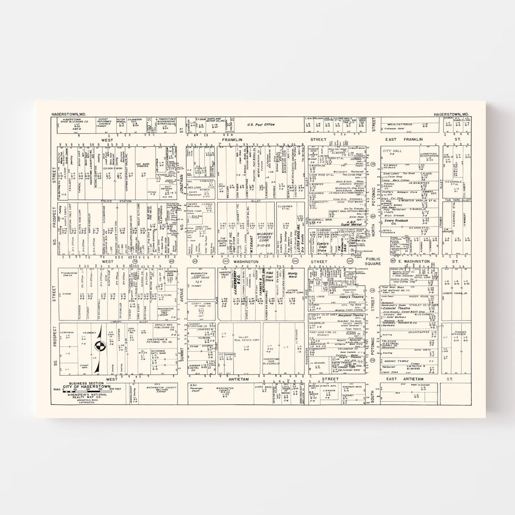 Vintage Map of Hagerstown, MD Business Section 1947