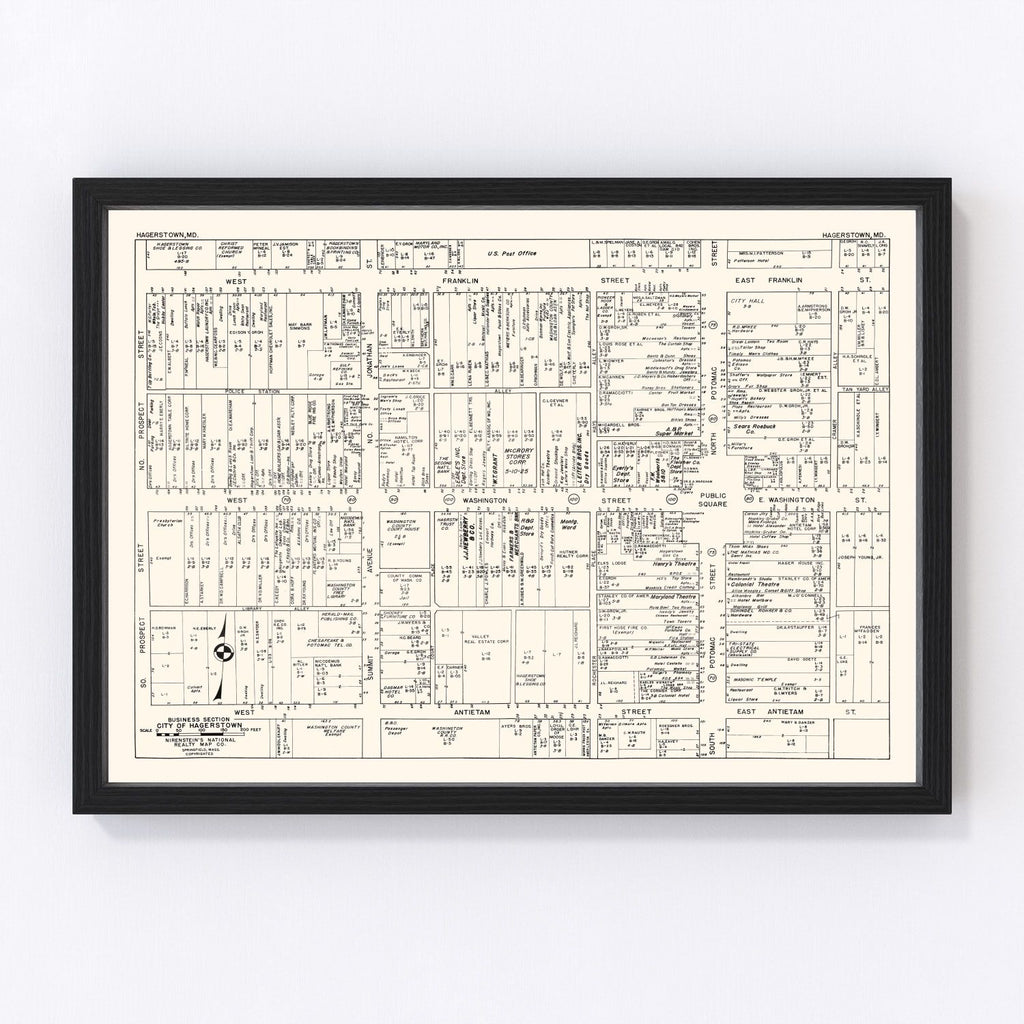 Vintage Map of Hagerstown, MD Business Section 1947