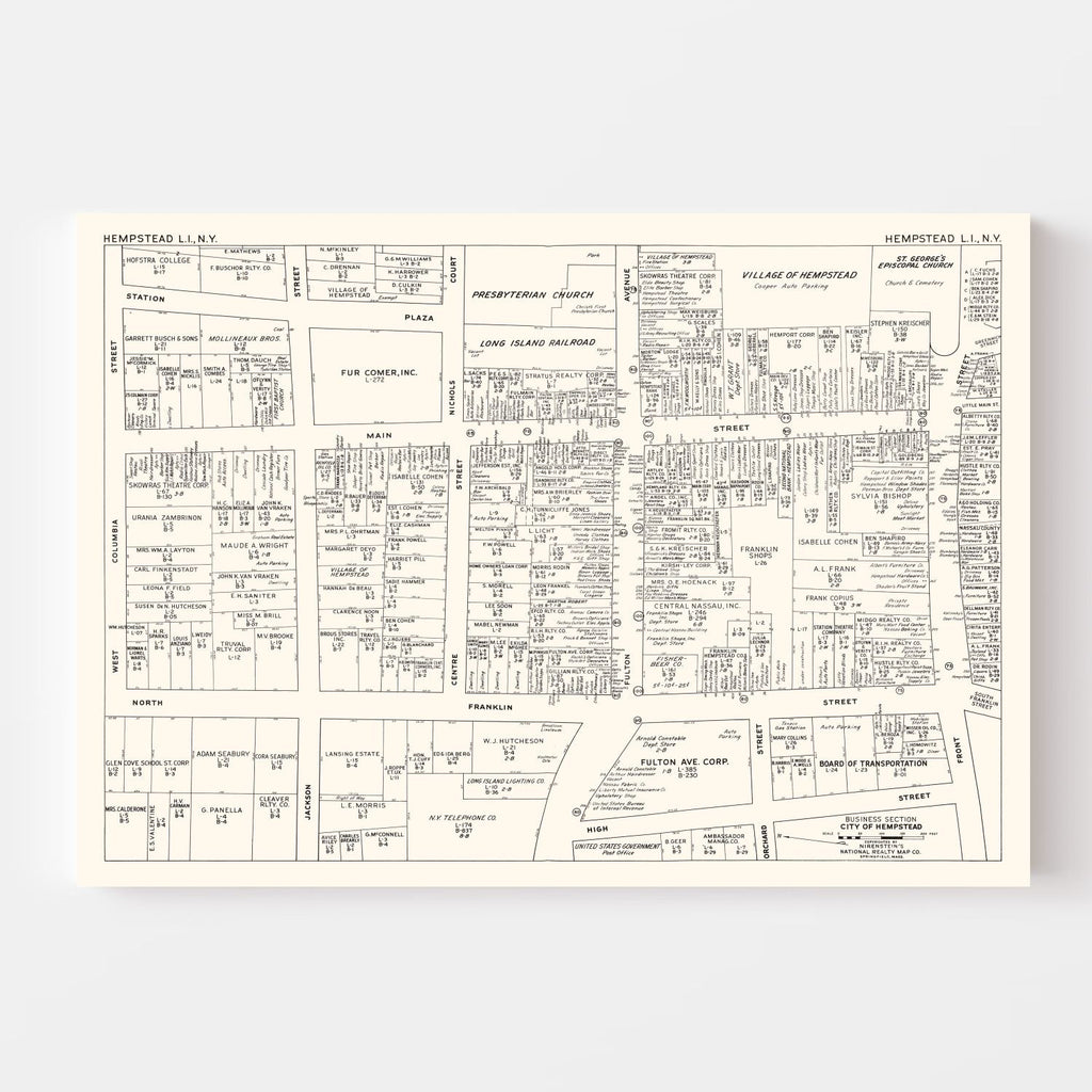 Vintage Map of Hempstead, NY Business Section 1947