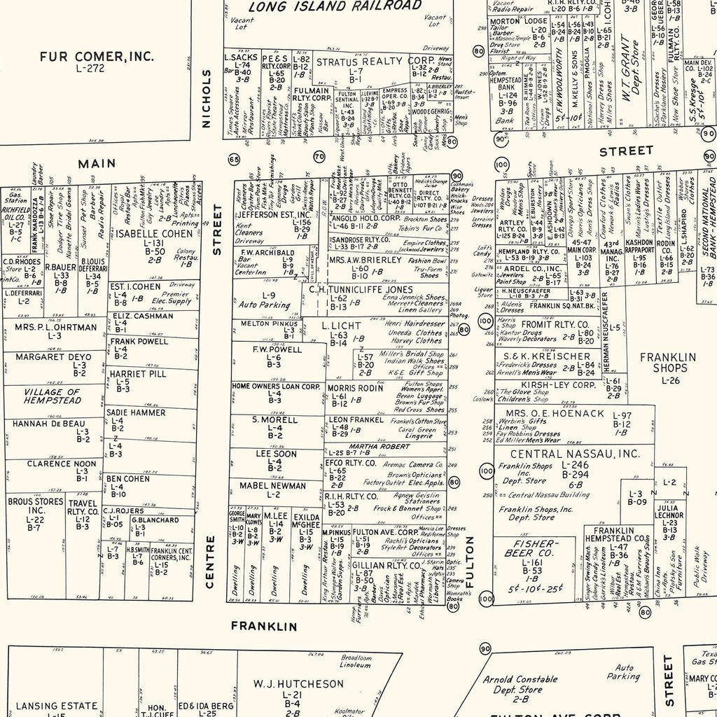 Vintage Map of Hempstead, NY Business Section 1947