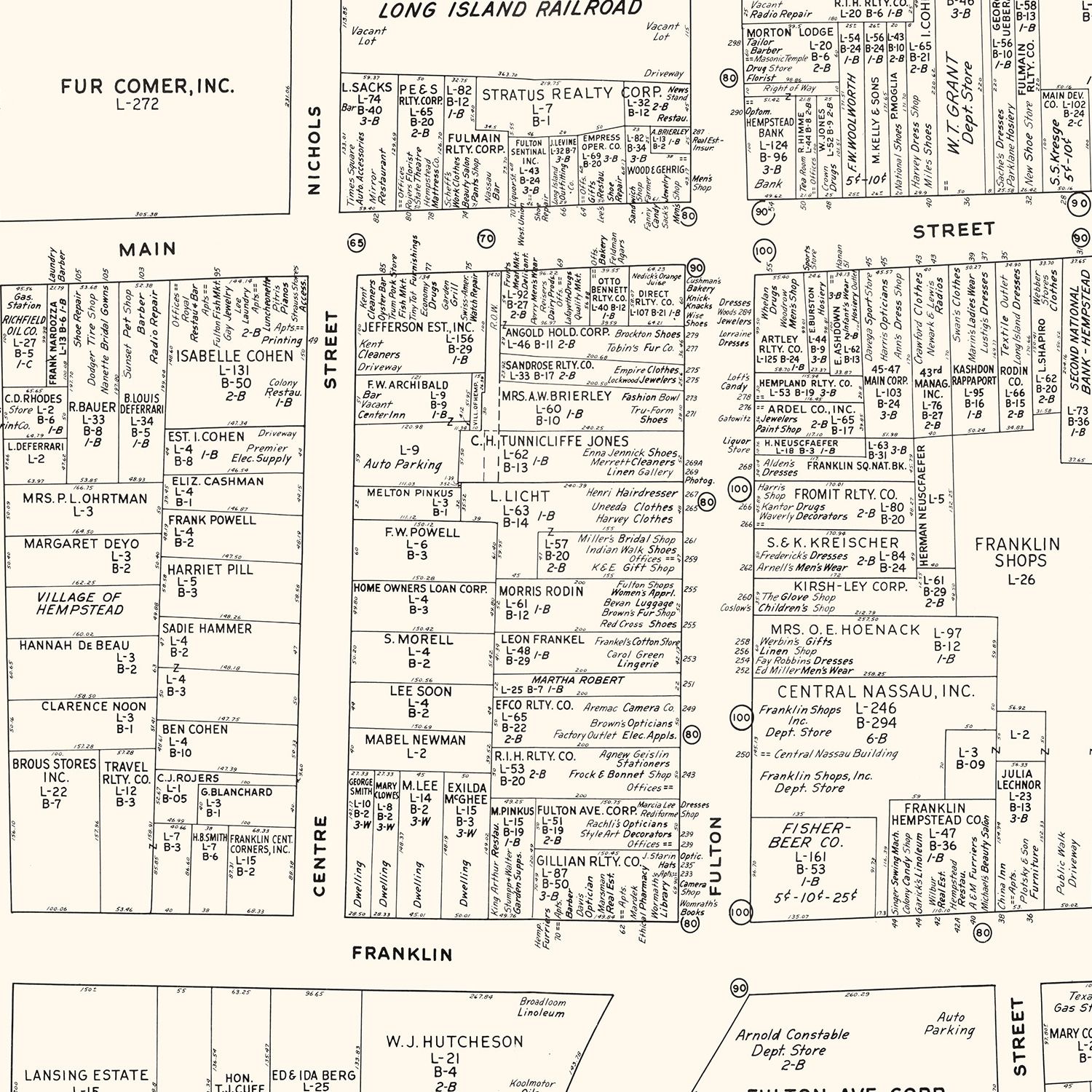Vintage Map of Hempstead, NY Business Section 1947