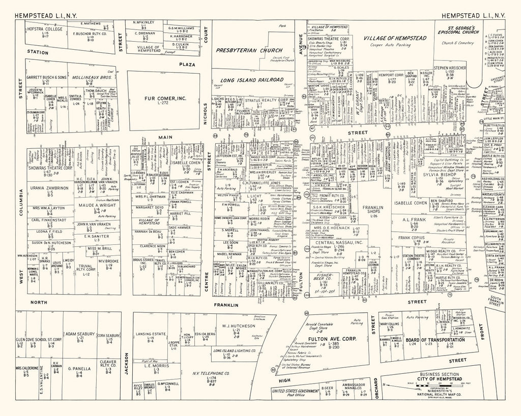 Vintage Map of Hempstead, NY Business Section 1947