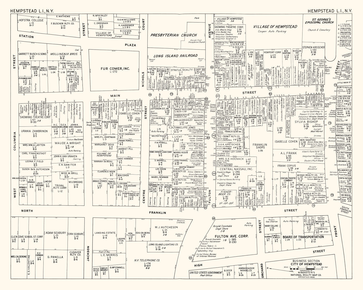 Vintage Map of Hempstead, NY Business Section 1947