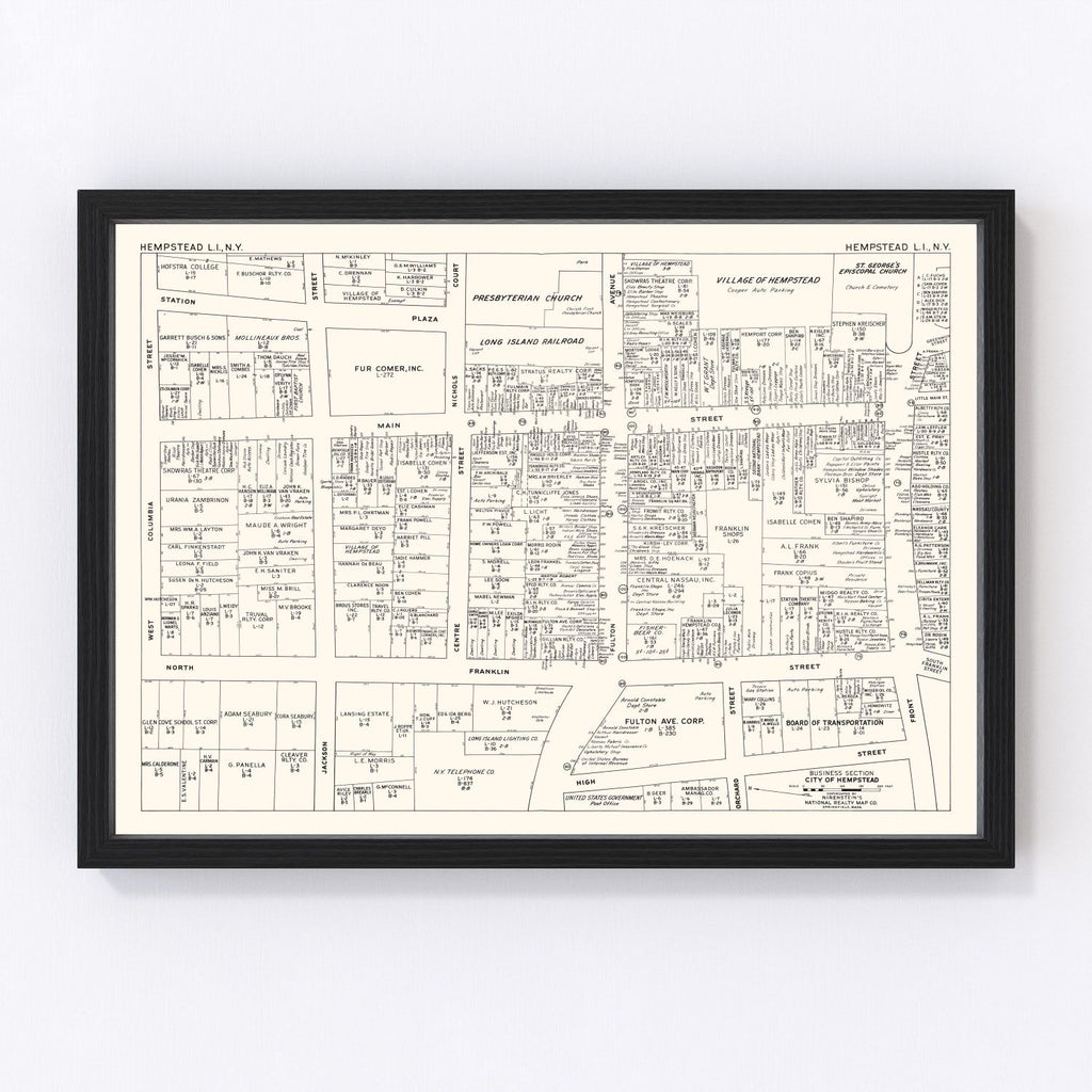 Vintage Map of Hempstead, NY Business Section 1947