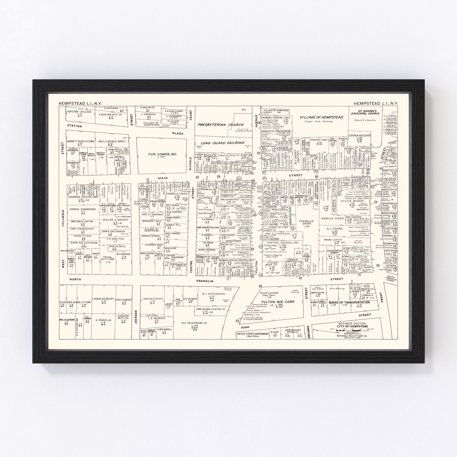 Vintage Map of Hempstead, NY Business Section 1947