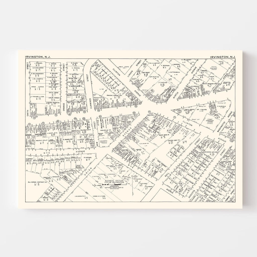 Vintage Map of Irvington, NJ Business Section 1947