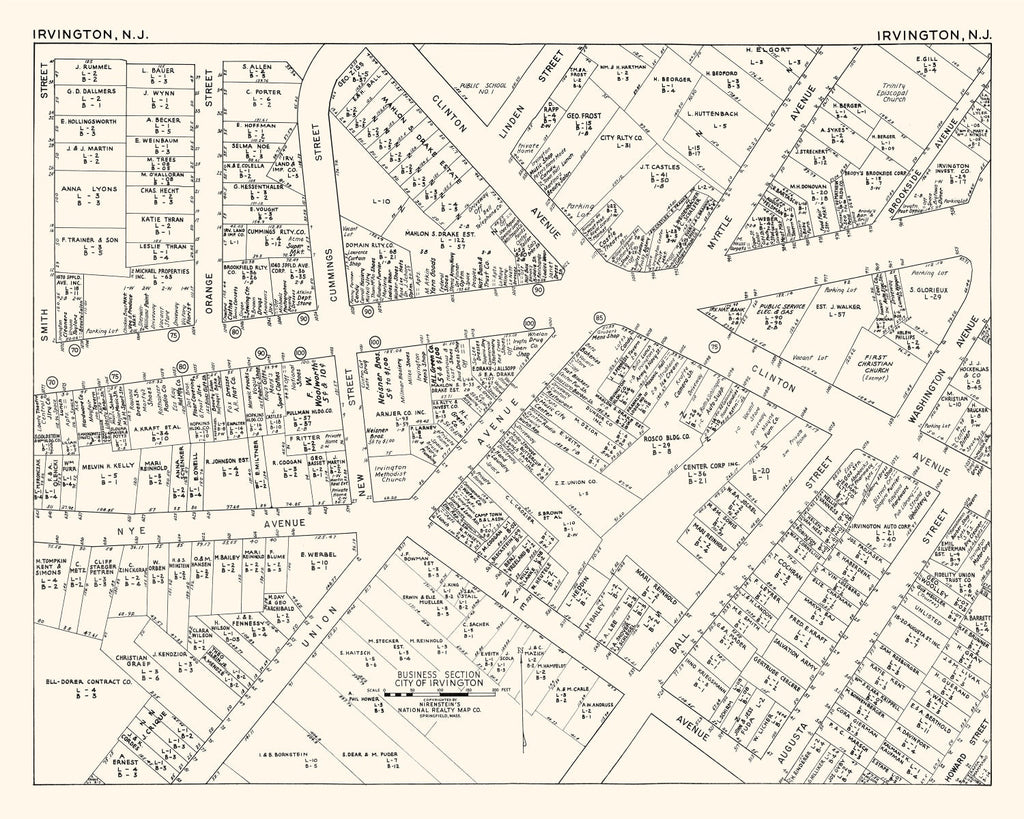Vintage Map of Irvington, NJ Business Section 1947