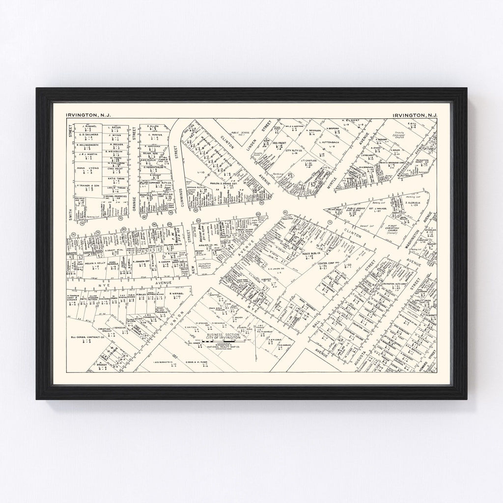 Vintage Map of Irvington, NJ Business Section 1947