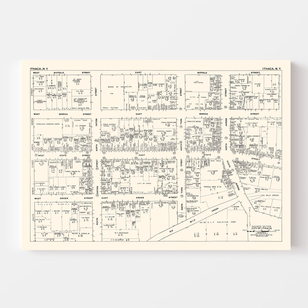 Vintage Map of Ithaca, NY Business Section 1947