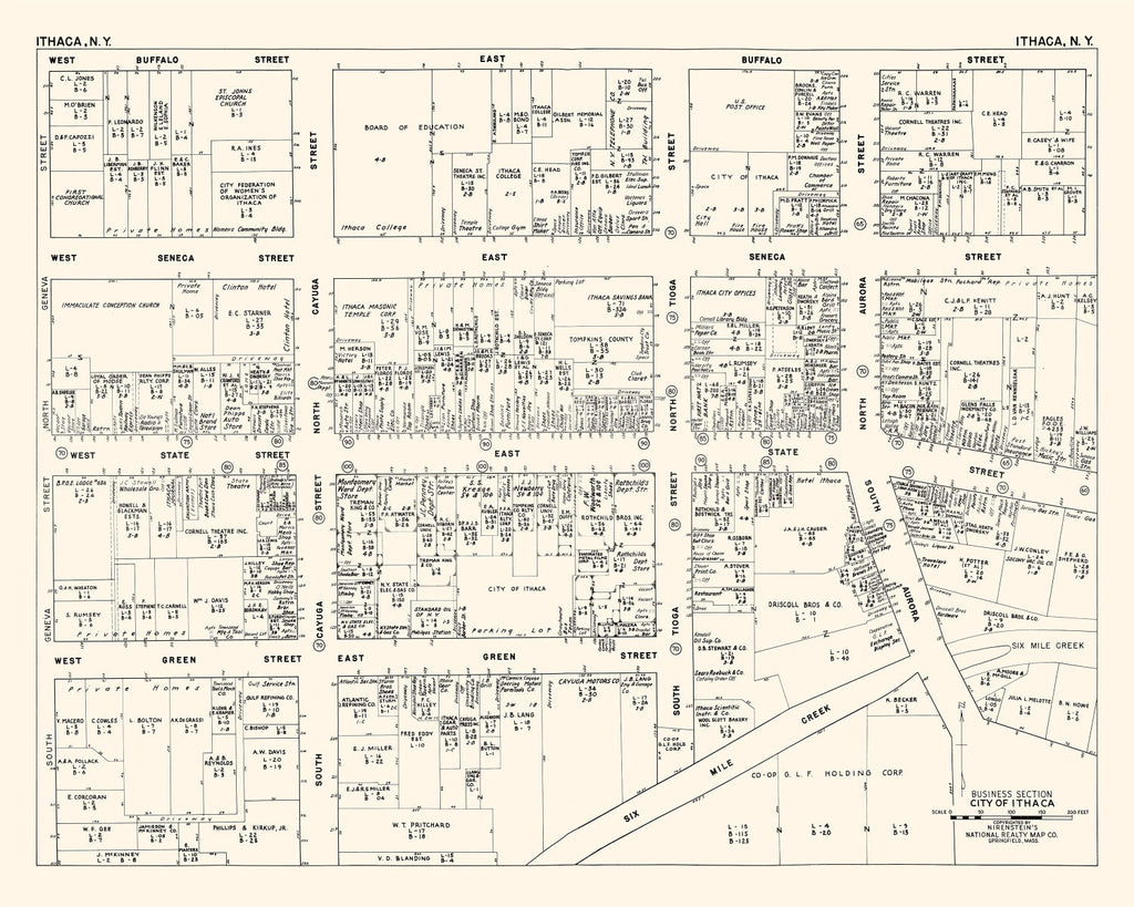 Vintage Map of Ithaca, NY Business Section 1947