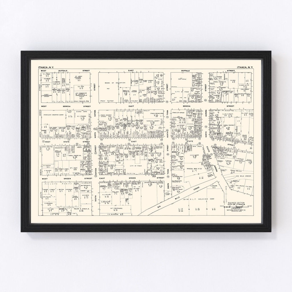 Vintage Map of Ithaca, NY Business Section 1947