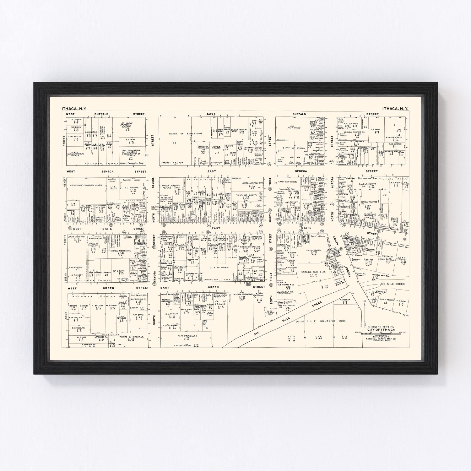Vintage Map of Ithaca, NY Business Section 1947