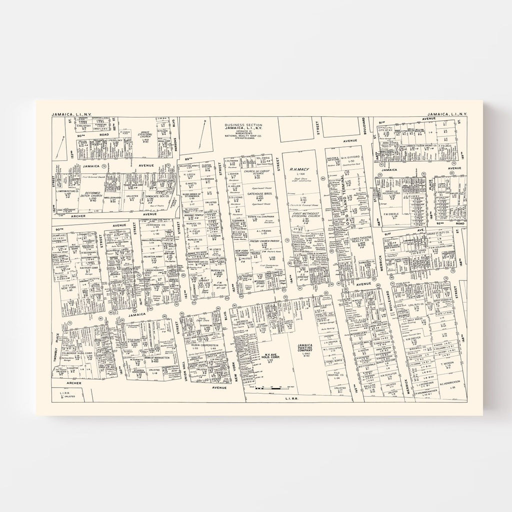 Vintage Map of Jamaica, NY Business Section 1947