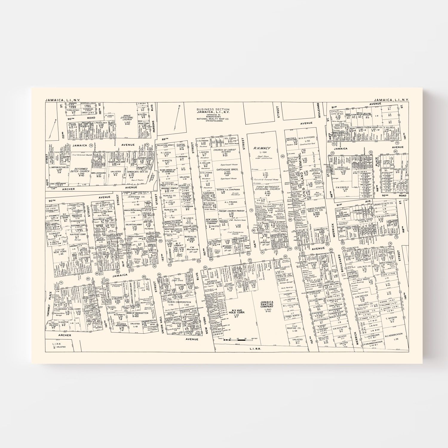 Vintage Map of Jamaica, NY Business Section 1947