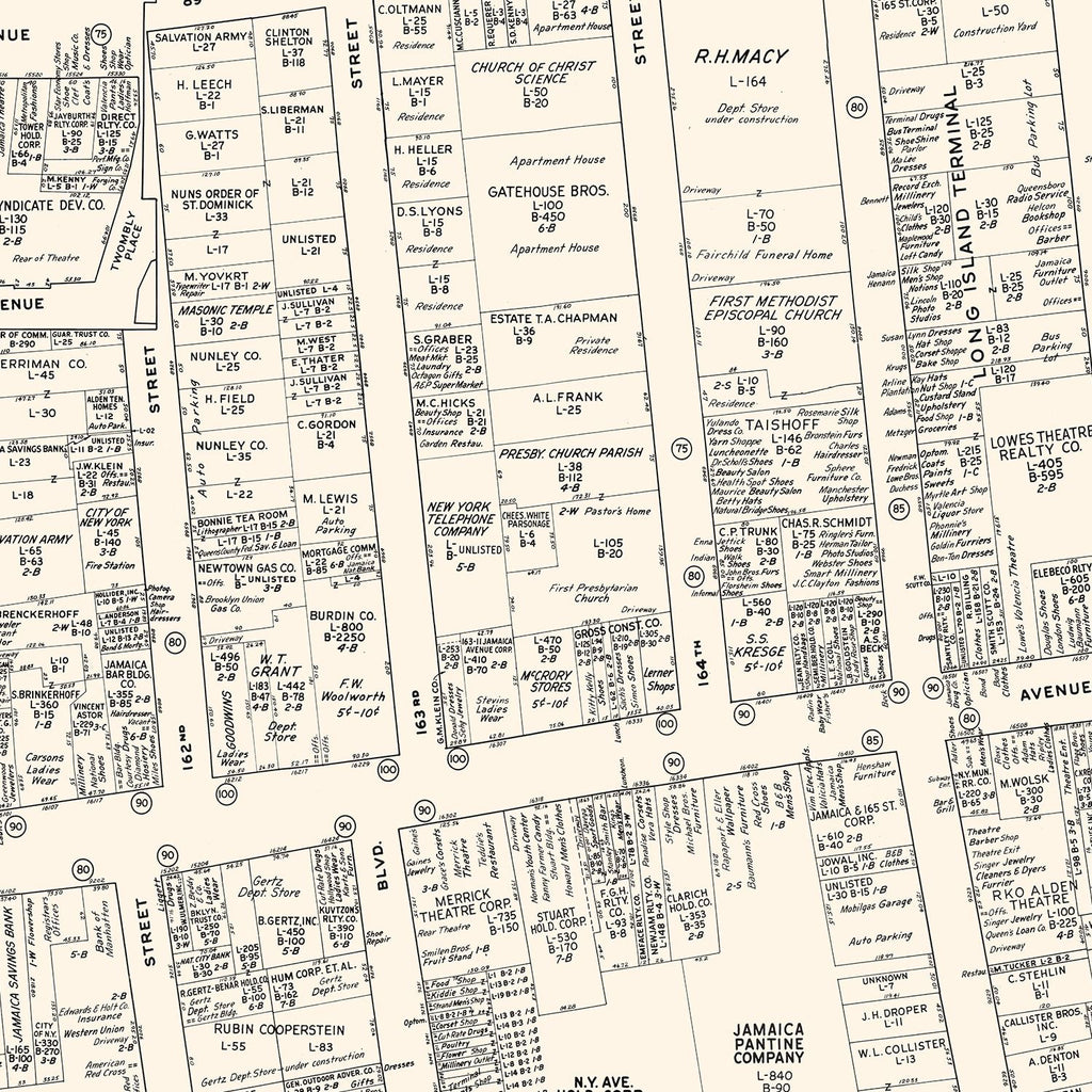 Vintage Map of Jamaica, NY Business Section 1947