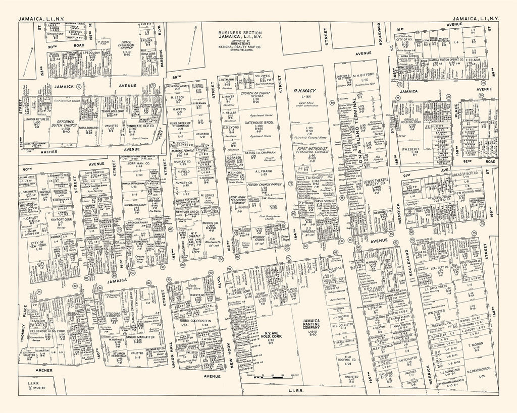 Vintage Map of Jamaica, NY Business Section 1947