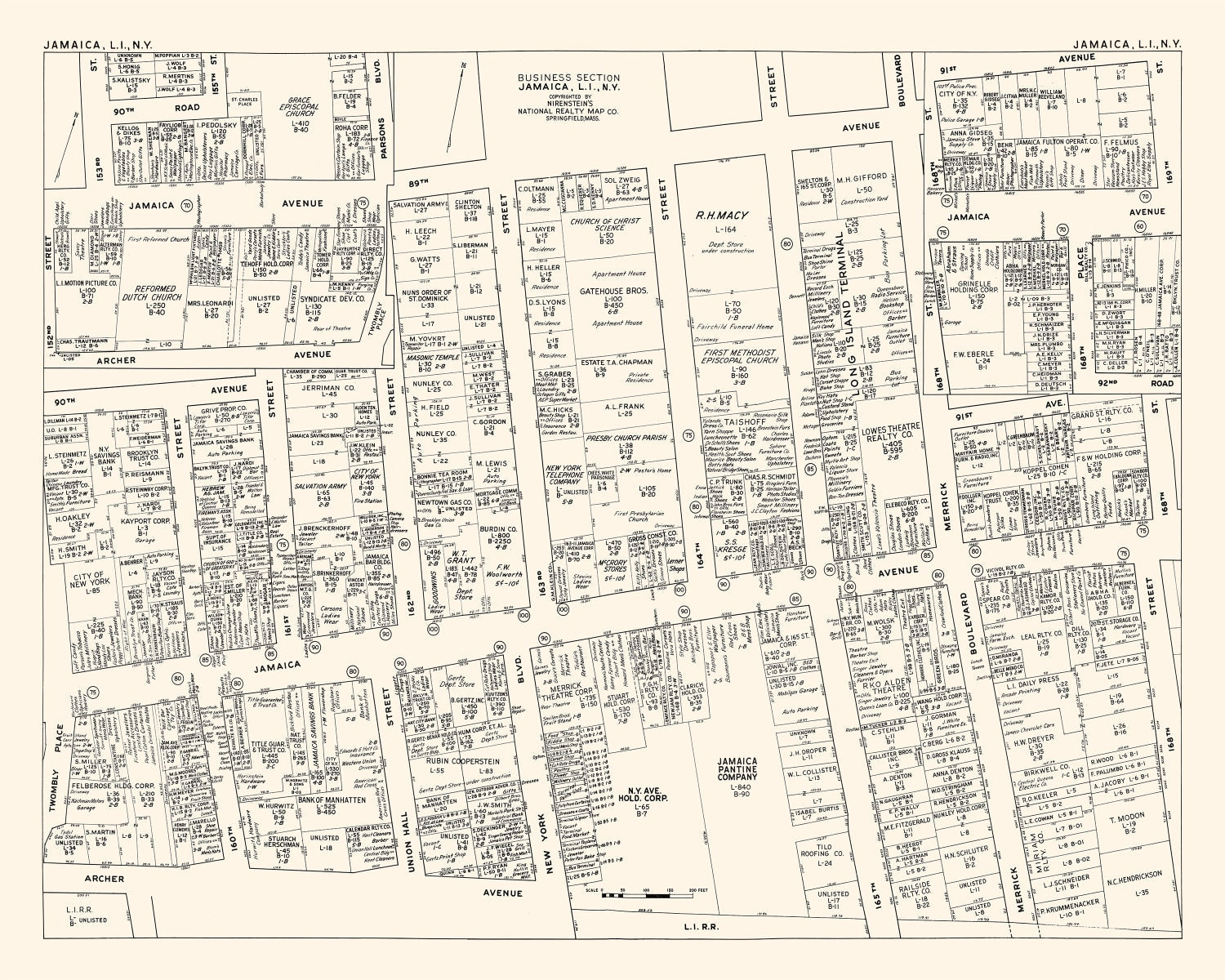 Vintage Map of Jamaica, NY Business Section 1947