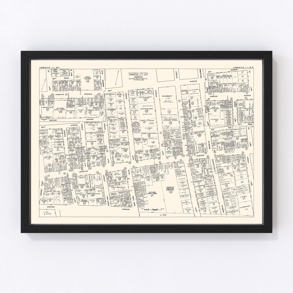 Vintage Map of Jamaica, NY Business Section 1947