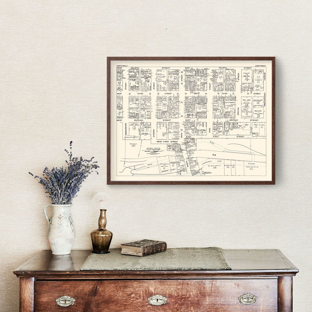 Vintage Map of Jamestown, NY Business Section 1947