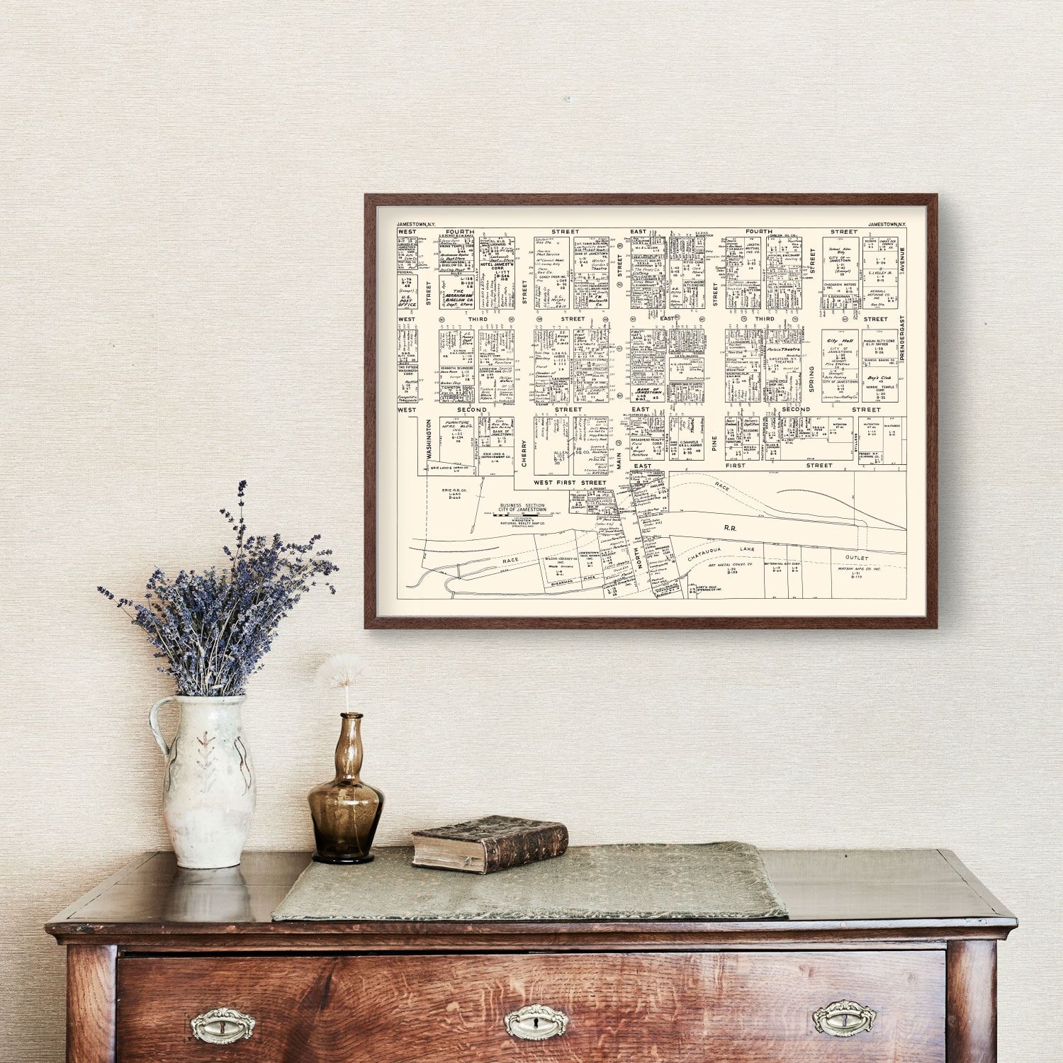 Vintage Map of Jamestown, NY Business Section 1947