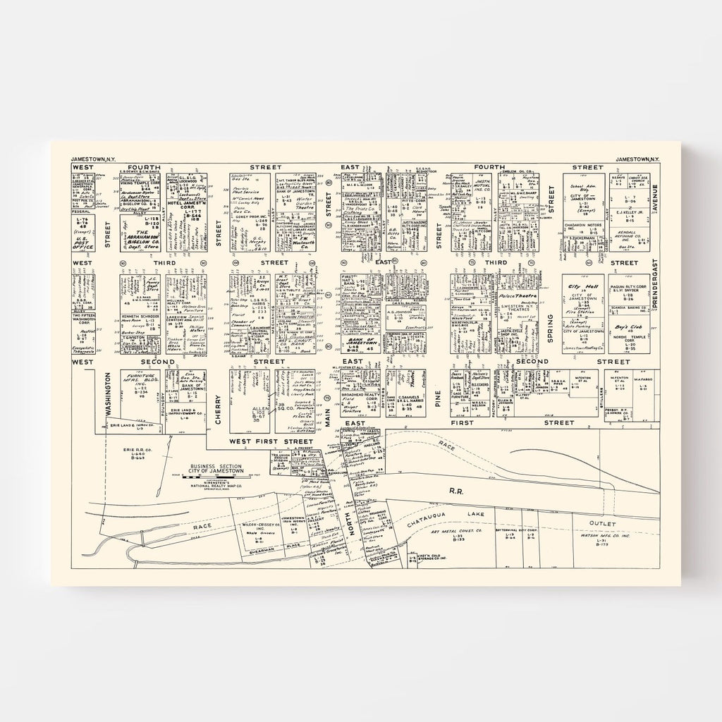 Vintage Map of Jamestown, NY Business Section 1947