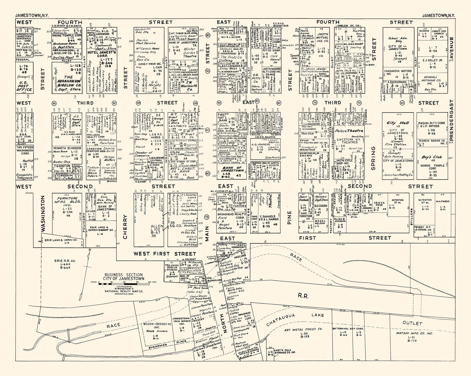 Vintage Map of Jamestown, NY Business Section 1947