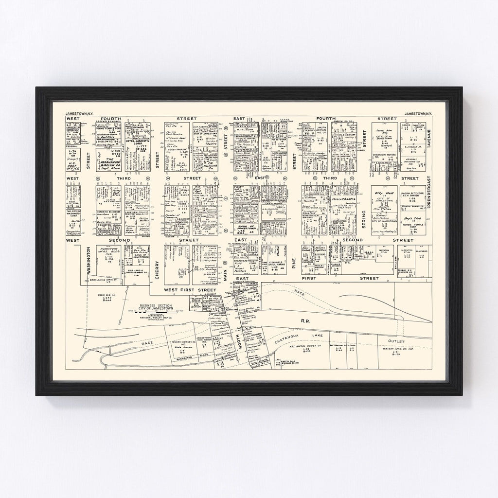 Vintage Map of Jamestown, NY Business Section 1947