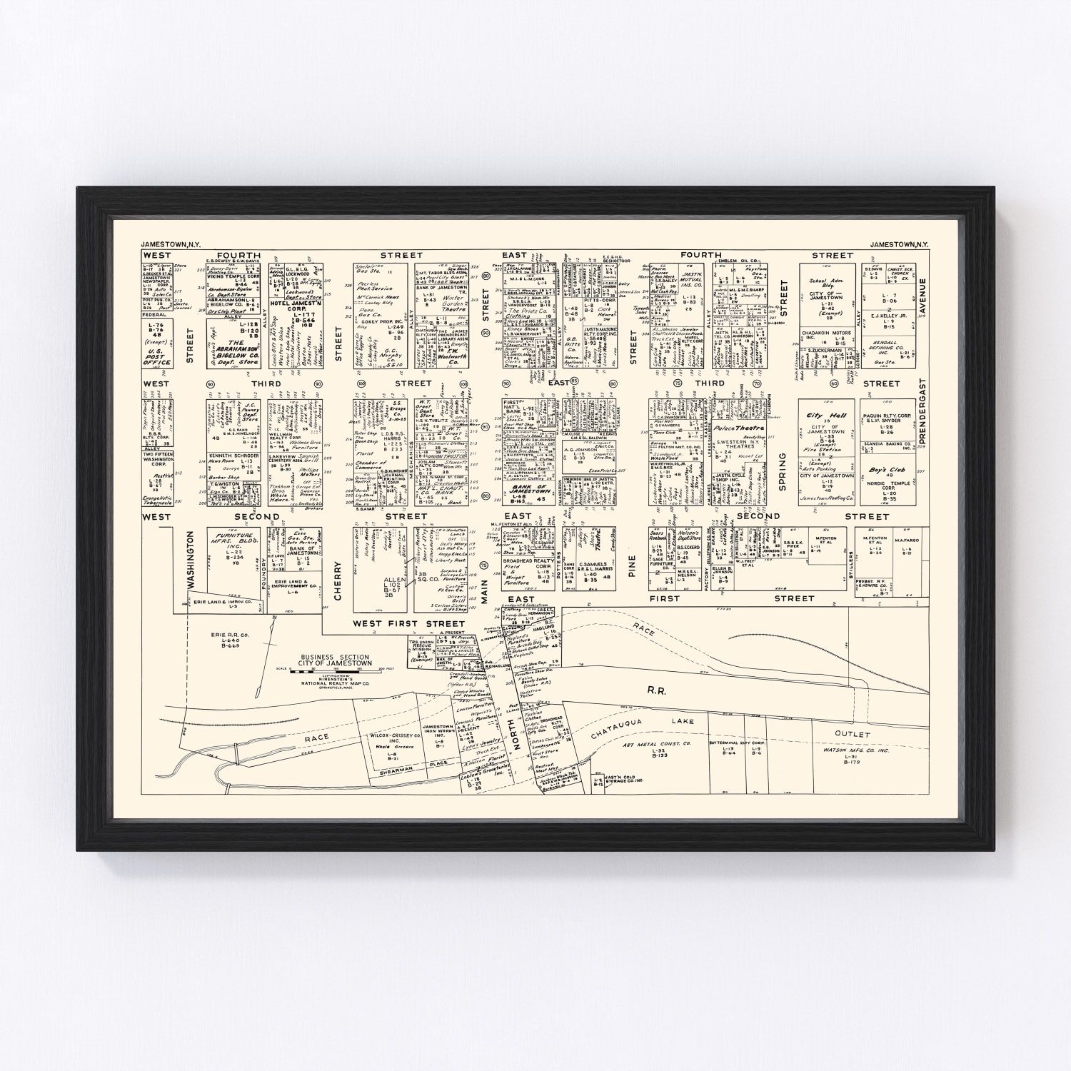 Vintage Map of Jamestown, NY Business Section 1947