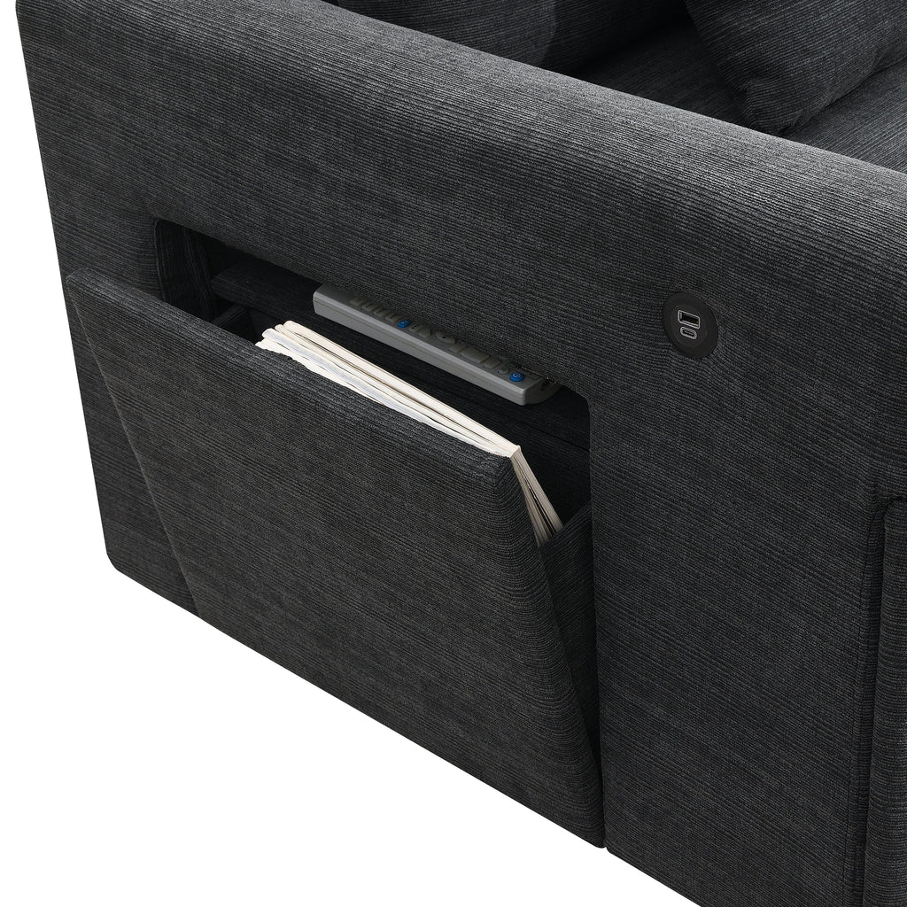 Chenille U Shaped Sectional Sofa with Ottoman and Storage, USB Ports, 2 Colors