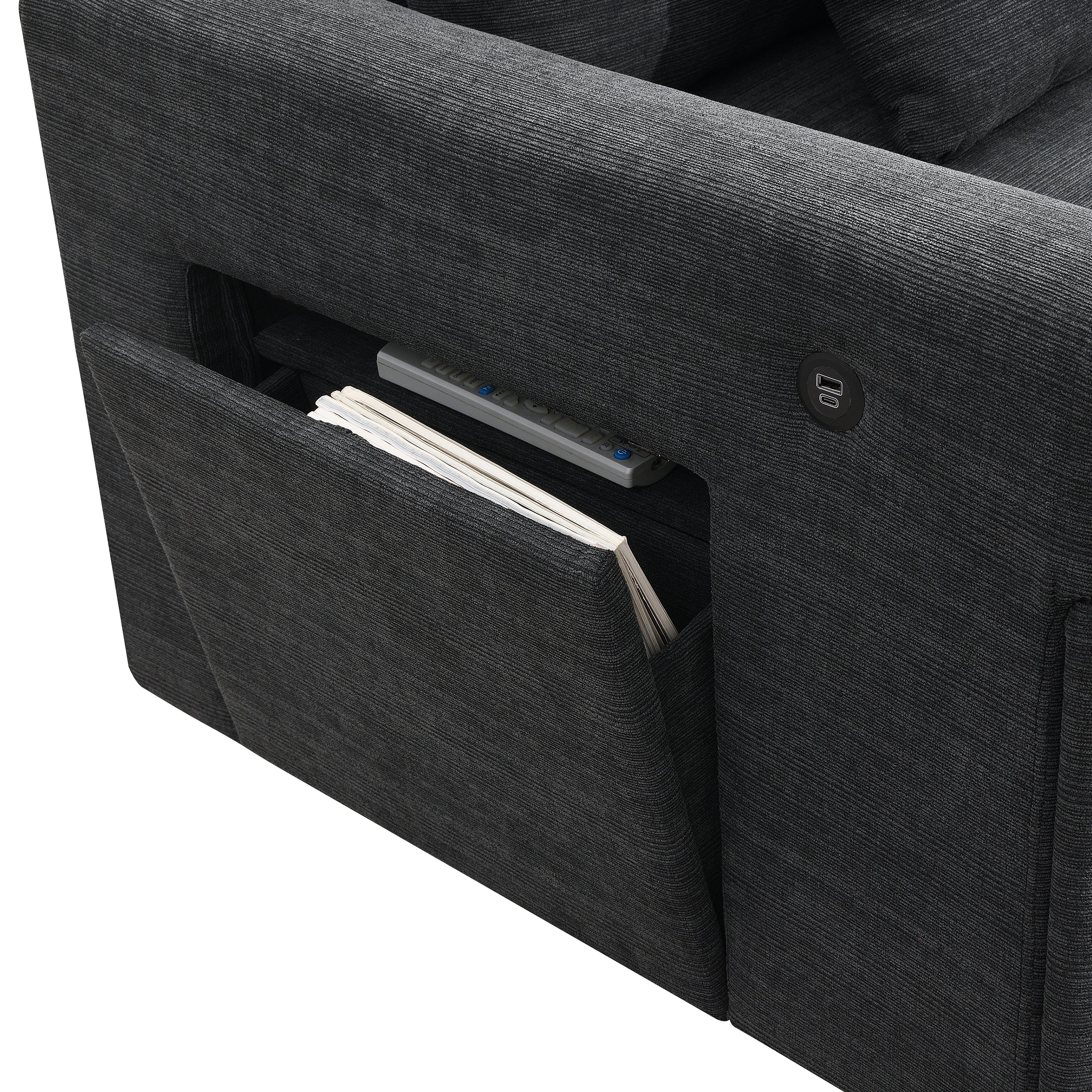 Chenille U Shaped Sectional Sofa with Ottoman and Storage, USB Ports, 2 Colors