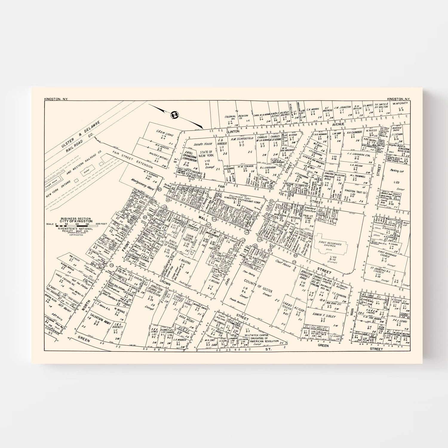 Vintage Map of Kingston, NY Business Section 1947